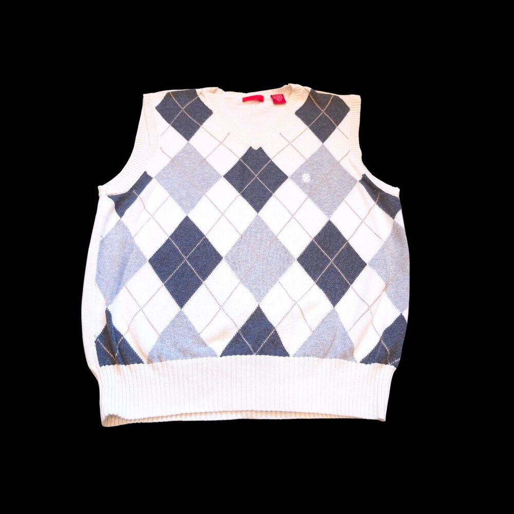IZOD Men's Argyle Sweater Vest Small 100% Cotton Preppy Golf Classic Knit